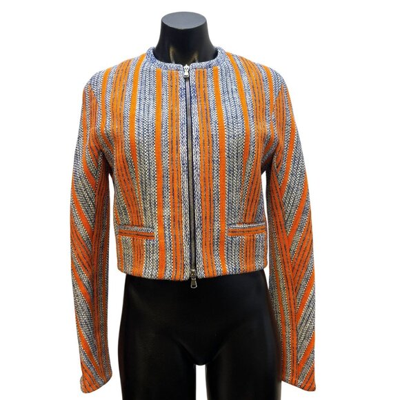 Carven Tweed Cropped Jacket Blue Orange S - Picture 1 of 11